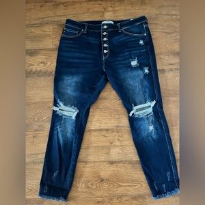 Dark wash distressed midrise Kancan jeans